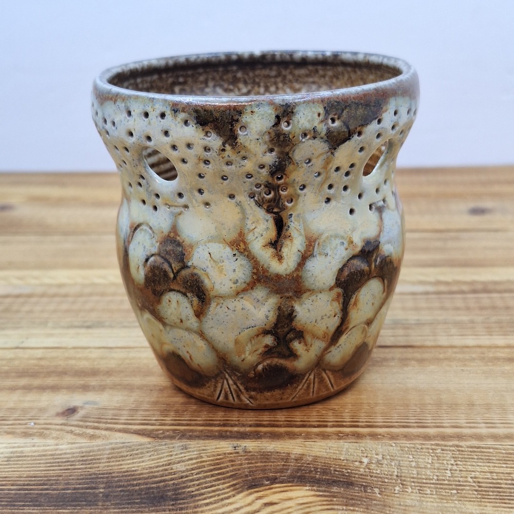 Salt Of The Earth Owl Stone Textured 3.5"  Vase W/Cutouts & Signed 80 "Healhik"?